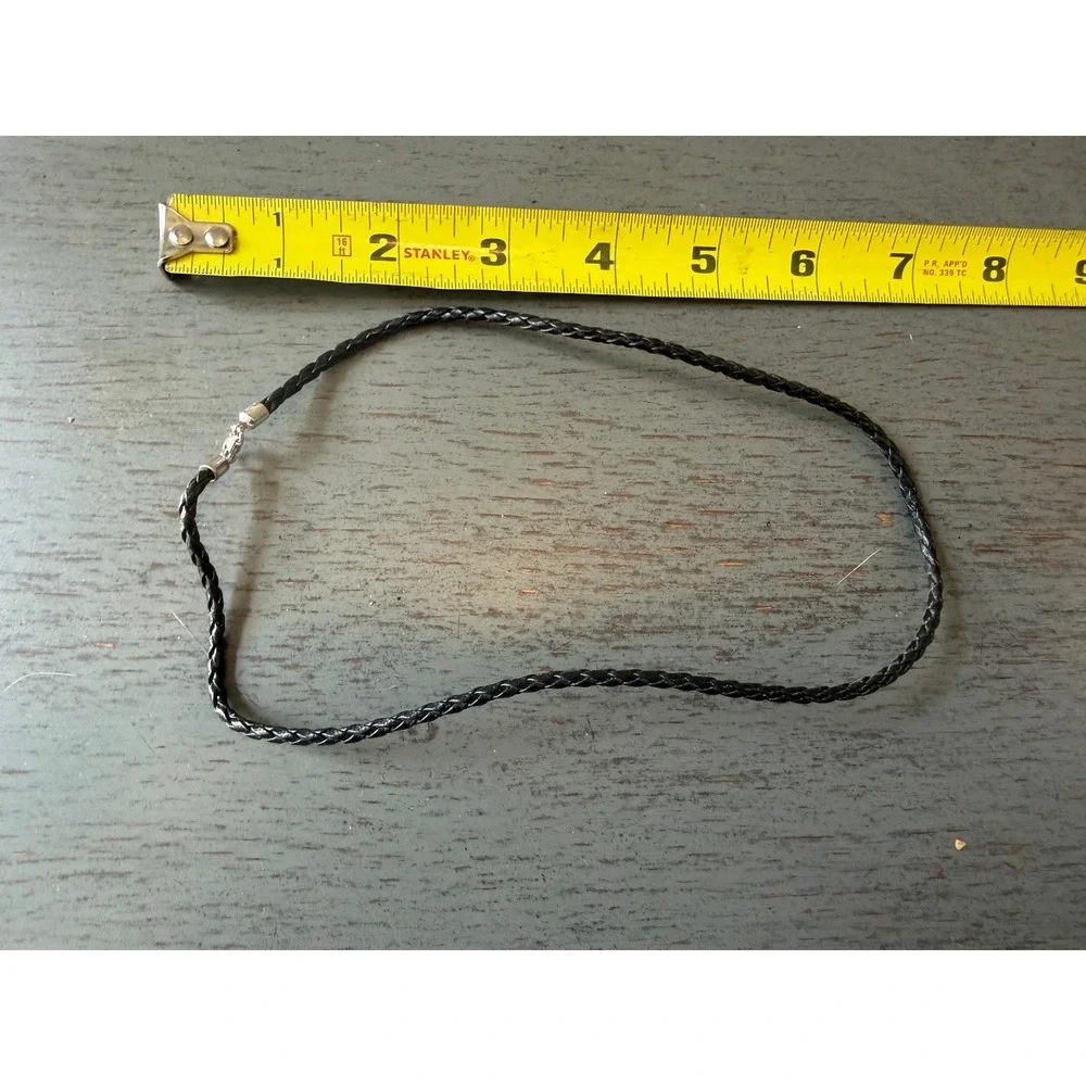 Vintage Black Braided Leather Cord Necklace 16 Inch Silver Tone Lobster Clasp